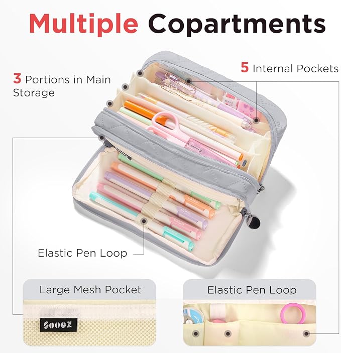 Sooez Large Pencil Case Pouch, Extra Big Pencil Bag - Image 4