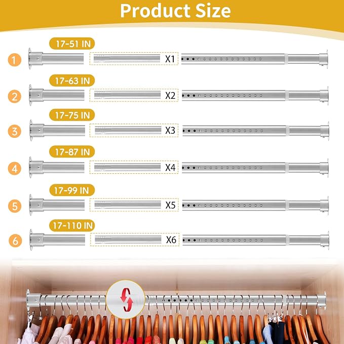 Silver Closet Rod, 17 to 110 Inch, 1.3 Inch Closet Rods - Image 4