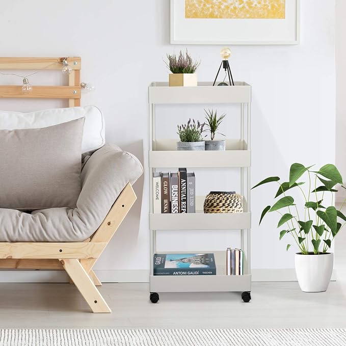 4-Tier Slim Rolling Cart, Slide Out Storage Trolley, Mobile Shelving Unit - Image 3