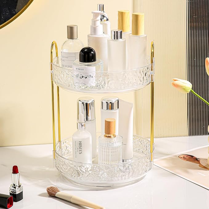 Fangoo 2 Tiers Clear Rotating Makeup Organizer - Image 4