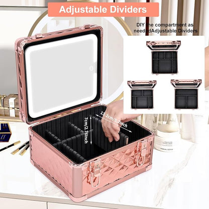 Makeup Box with Led Mirror, Travel Train Hard Case with Rechargeable Mirror - Image 4