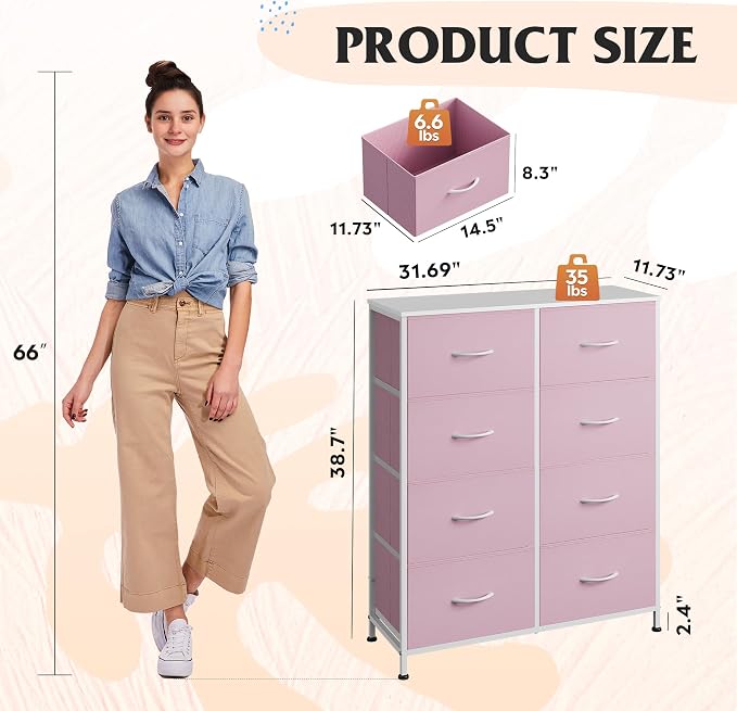 WLIVE 8 Drawer Fabric Dresser for Bedroom, Tall Storage Tower, breathable - Image 3