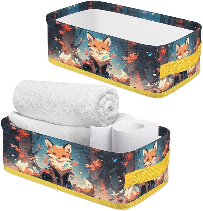 Colorful Fox Flower Tree Bathroom Storage Basket, Foldable - Image 3
