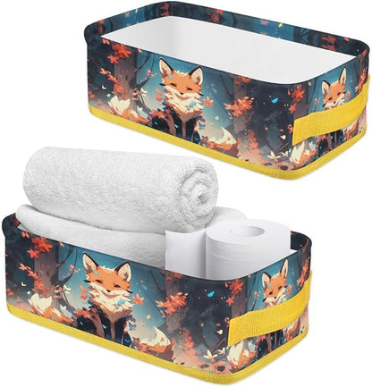 Colorful Fox Flower Tree Bathroom Storage Basket, Foldable - Image 3