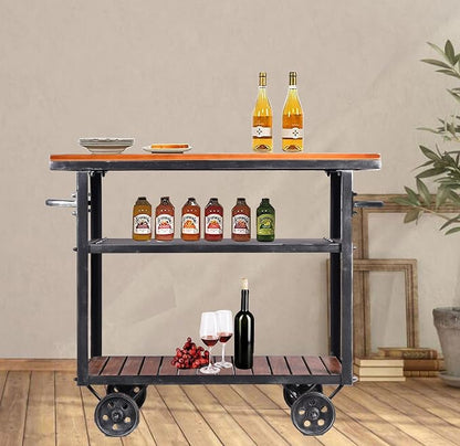 Vintage Rolling Bar Cart on Wheels Industrial Mobile Serving Cart Metal and - Image 6