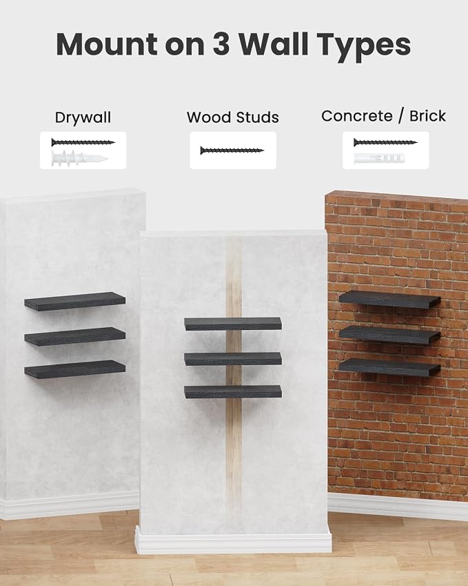 AMADA HOMEFURNISHING Floating Shelves Black, Wall Shelves - Image 7