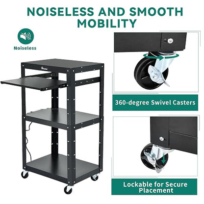 YITAHOME AV Cart on Wheels, 3-Shelf Metal Presentation Utility Cart - Image 3