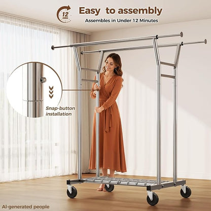 HYSEYY Heavy Duty Clothes Rack, Rolling Clothing Rack - Image 6
