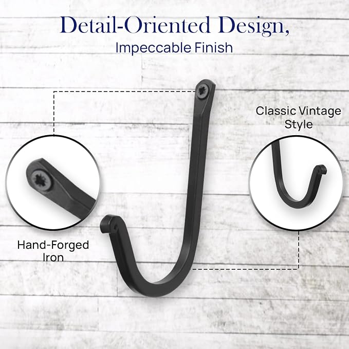 The Metal Magician Single Prong Wrought Iron Hooks, Vintage Hand Forged Iron - Image 4
