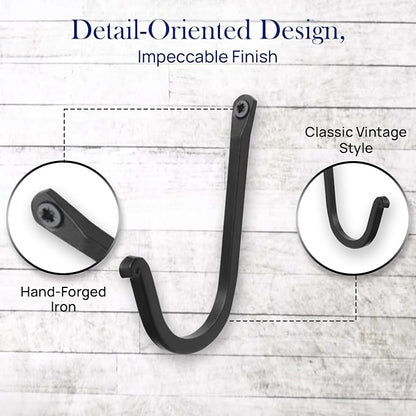 The Metal Magician Single Prong Wrought Iron Hooks, Vintage Hand Forged Iron - Image 4
