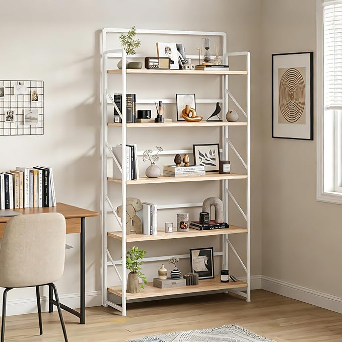 JSB Folding Bookshelf, Industrial Storage Shelves, No Assembly Vintage Wood - Image 6