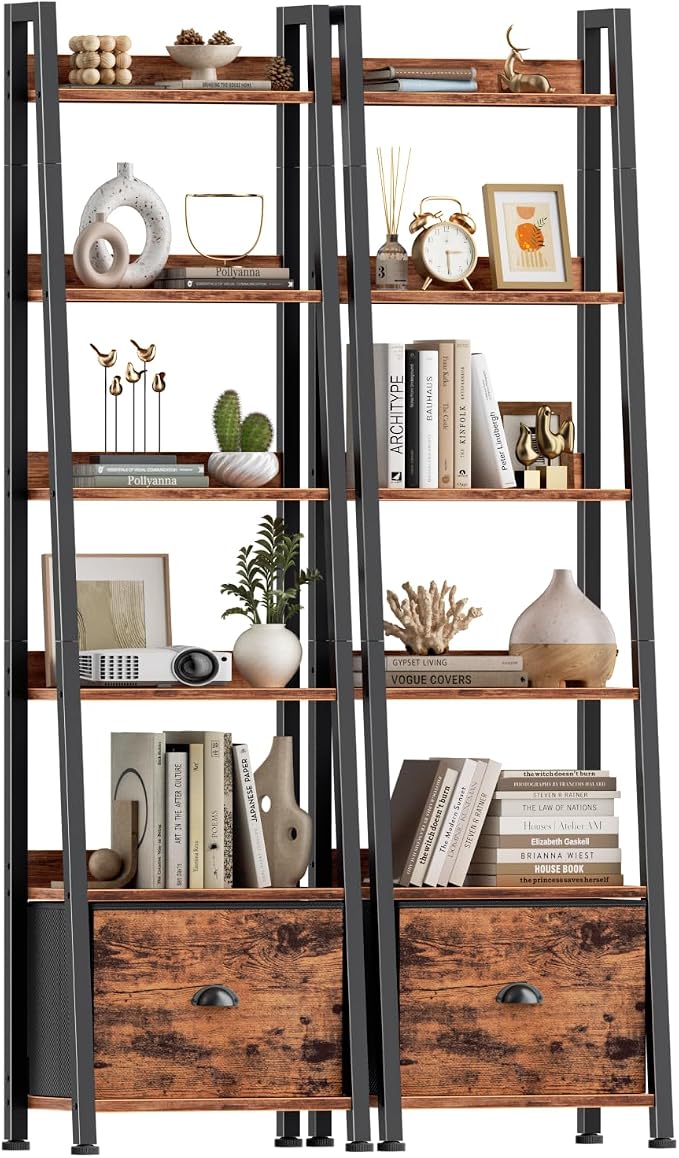 Furologee Bookshelf Set of 2, 6-Tier Ladder Shelf, Ladder Bookshelf by Furologee