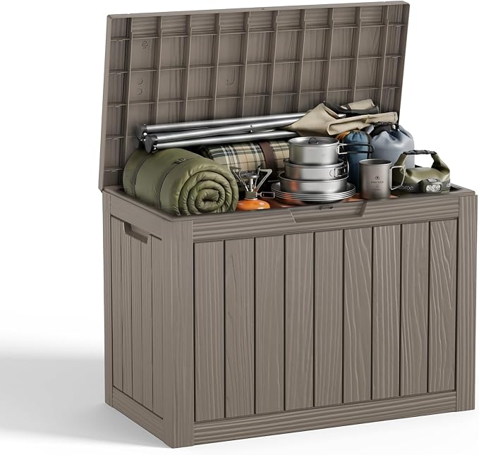 EasyUp 55 Gallon Deck Storage Boxes Outdoor Waterproof, Resin Lockable Small by EASYUP