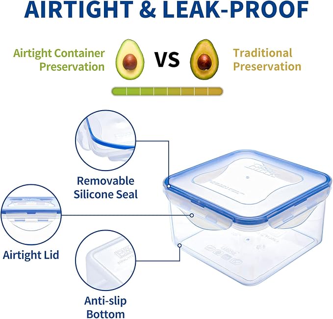 KIGI 42 oz Square Food Storage Containers, Leak-proof &Airtight, 4-Sided - Image 3