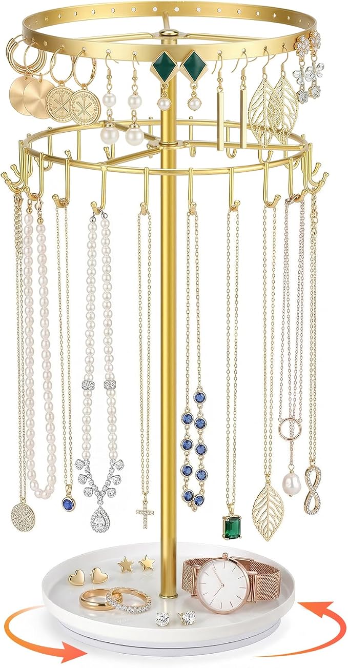 LANDNEOO Necklace Holder Jewelry Organizer, 360° Rotating 3-Tier Jewelry Stand by MakeLifeBetterEasier
