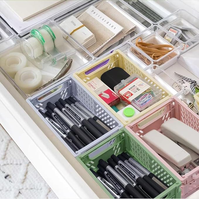 4 Pack Pastel Crates for Storage, Plastic Folding Basket, Colorful Small - Image 8