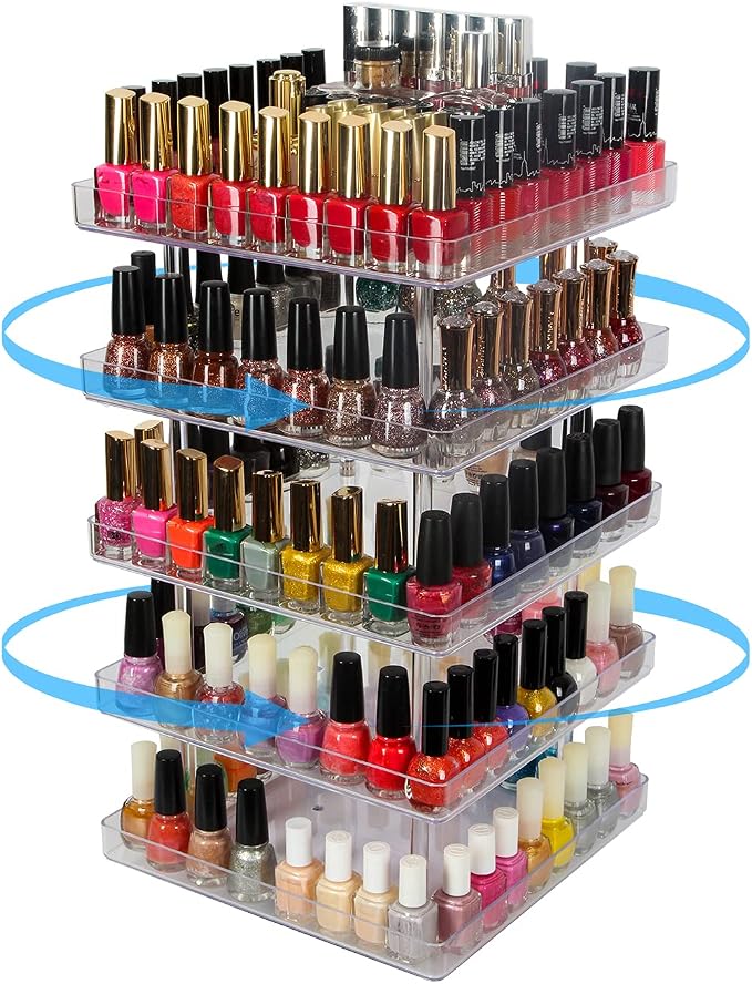 JACKCUBE DESIGN 5 Tier Clear Nail Polish 360 Rotating Display Rack Organizer by JACKCUBEDESIGN