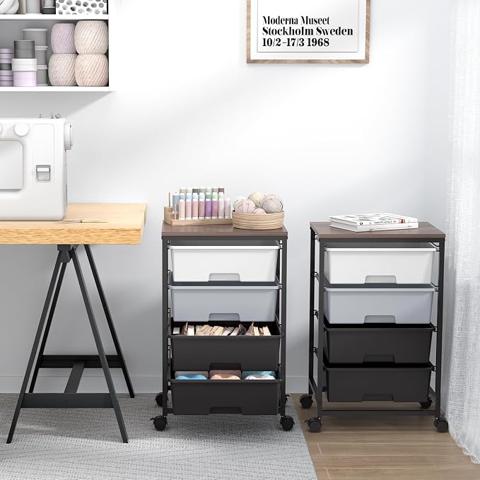 Utility Cart with 4 Drawers, Rolling Storage Cart with Drawers, Light Grey - Image 9