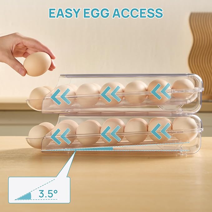 Vtopmart 2 Pack Egg Holder for Fridge, Automatic Rolling Egg Container | - Image 4
