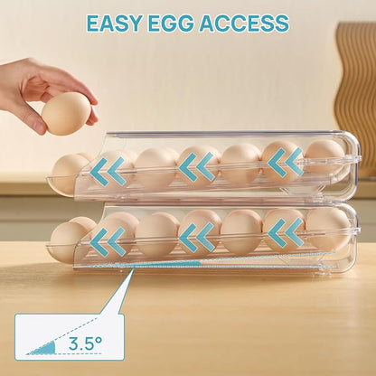 Vtopmart 2 Pack Egg Holder for Fridge, Automatic Rolling Egg Container | - Image 4