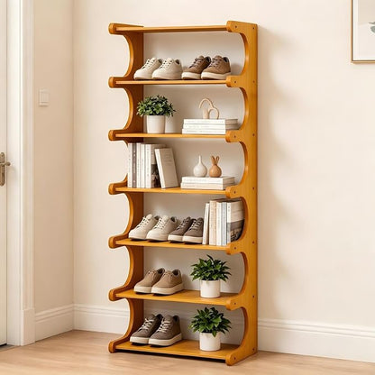 7-Tier 41" Tall Wooden Vertical Shoe Rack, E-Shaped Multi-Layer Solid Wood by Unknown