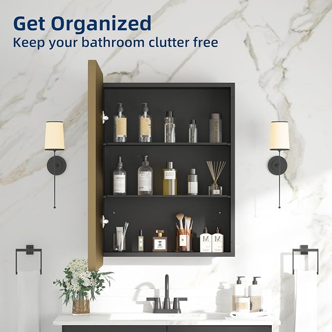 Medicine Cabinet 20 x 28 Inch, Brush Gold Bathroom Medicine Cabinet - Image 7