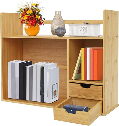 Bamboo Desktop Bookshelf 2-Tier Short Bookshelf - Image 6
