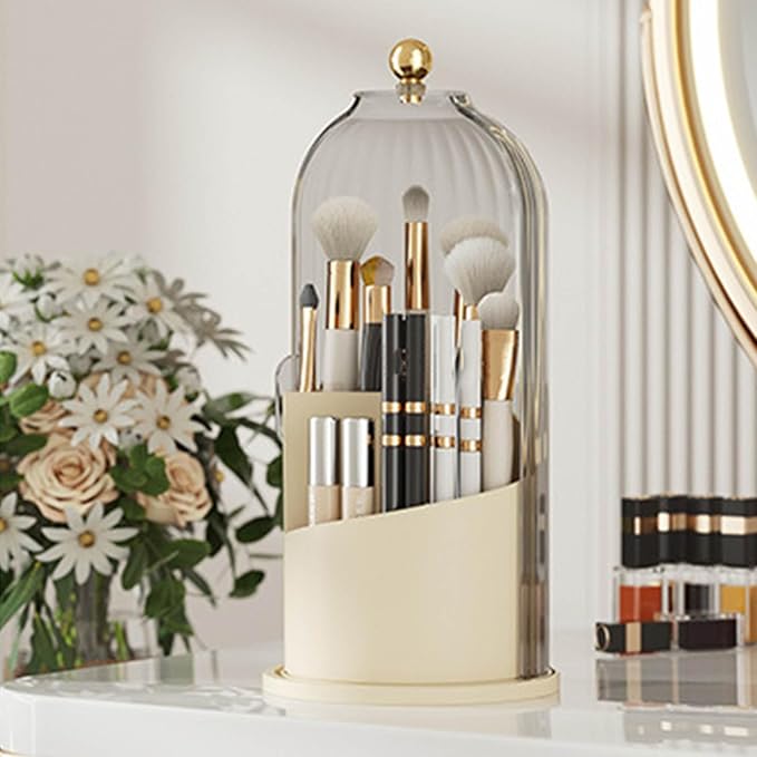 Cosmetic Storage Holder Box, Transparent 360° Rotating Sliding Door Makeup - Image 5