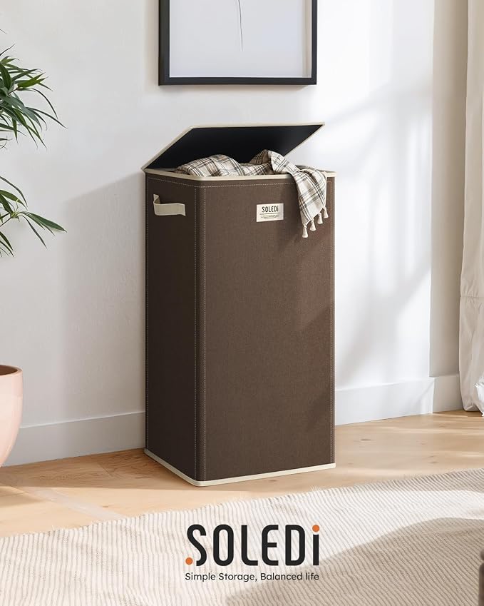 SOLEDI Laundry Hamper with Lid 100L Large & Tall Collapsible Laundry Basket - Image 8
