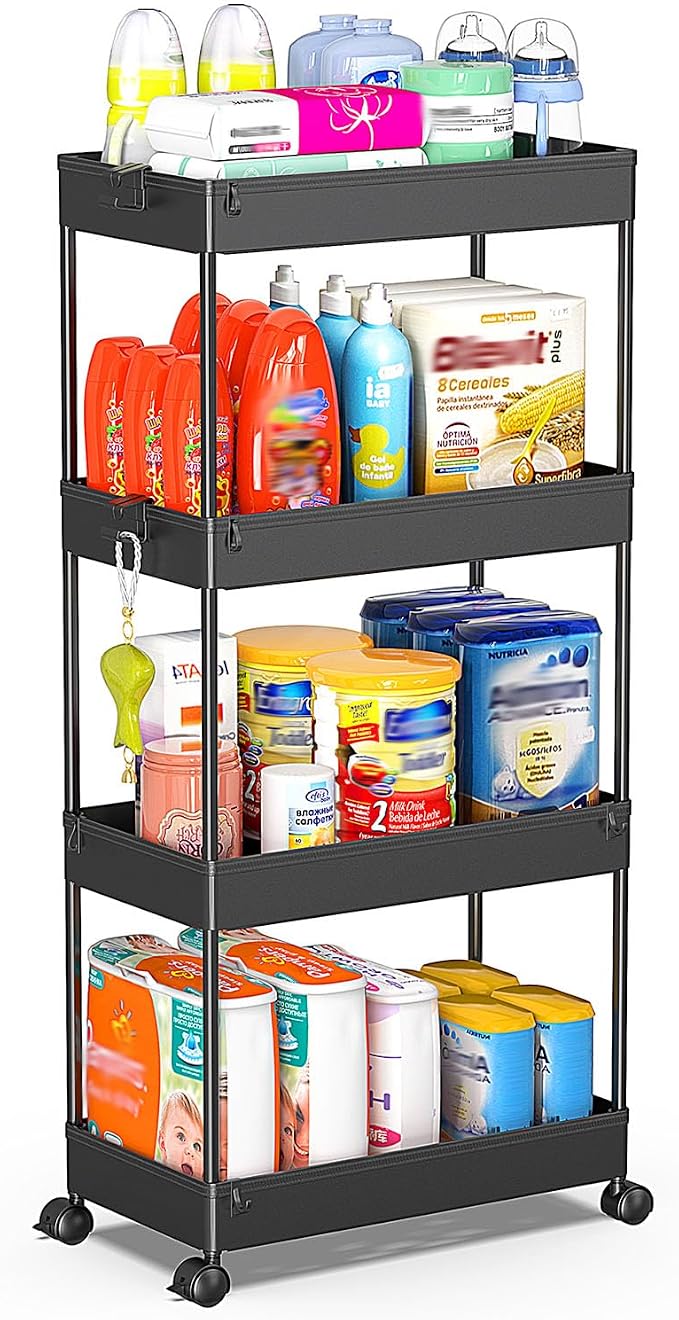 SPACEKEEPER Storage Cart 4-Tier, Bathroom Rolling Cart Utility Storage by SPACEKEEPER