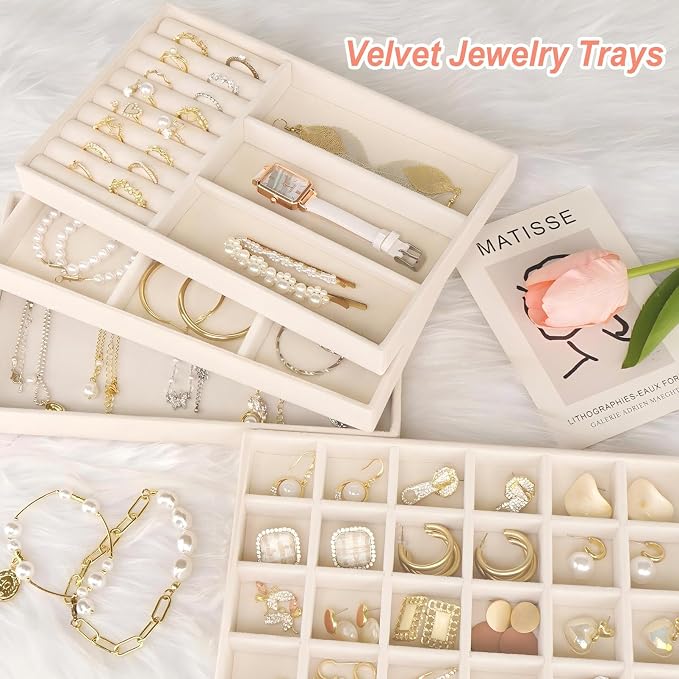 Cirhy Velvet Jewelry Drawer Organizer Trays – Stackable Jewelry Trays - Image 4