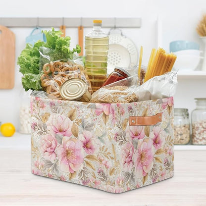 Pardick Pink Gold Flower Basket Storage Bins Large Fabric Toys Storage Cube Box - Image 7