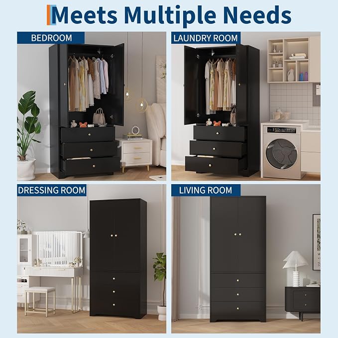 71" Armoire Wardrobe Closet, Bedroom Armoire Clothing Storage Cabinet | 3 - Image 6