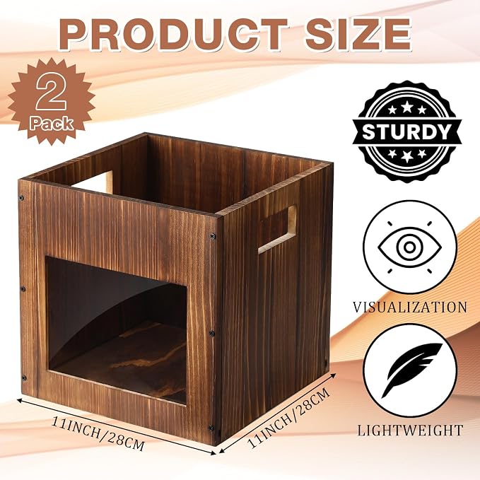 2 Pack 11 Inch Stackable Wood Storage Crate Boxes - Image 2