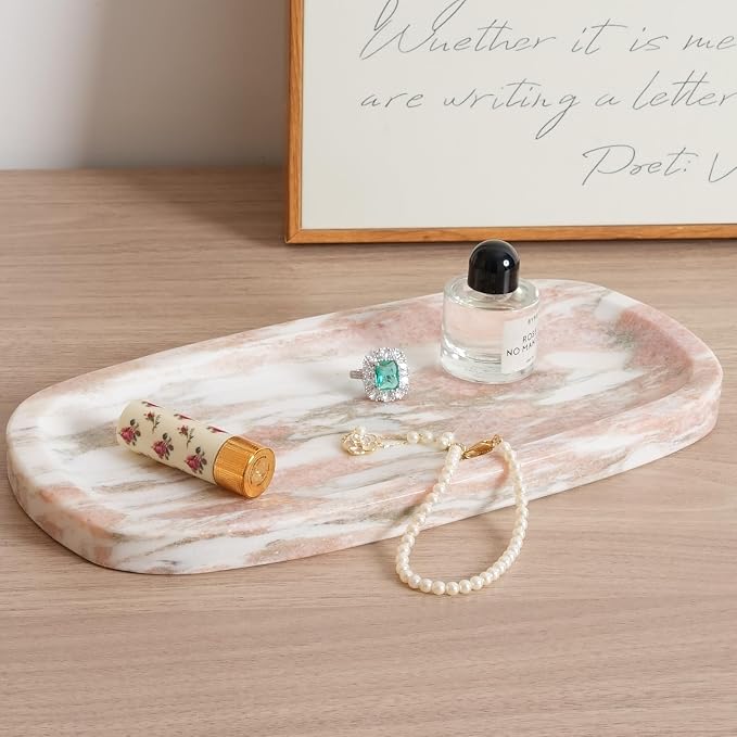 Koville Natural Marble Tray for Bathroom Countertop, Vanity Tray for Decor - Image 3