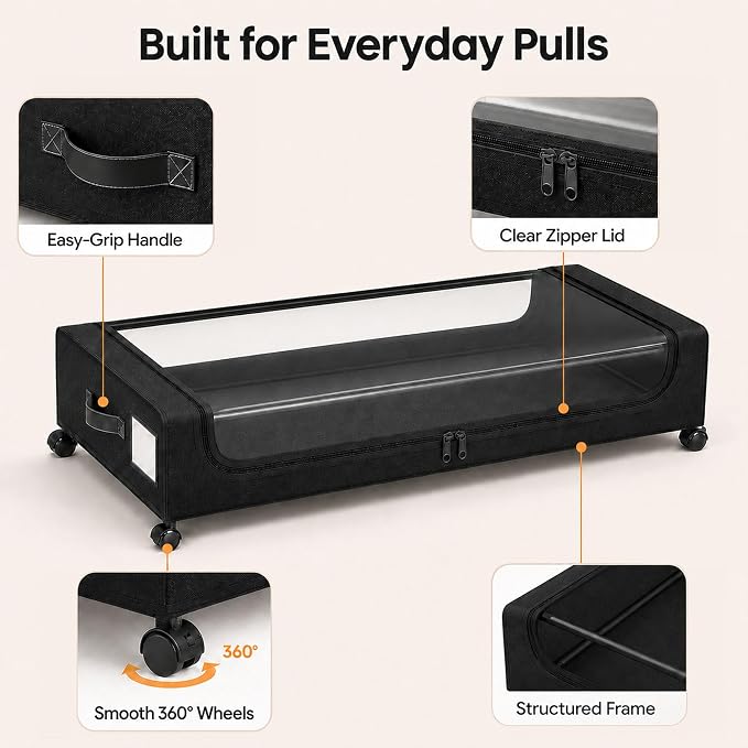 Camkey® Under Bed Storage with 360° Wheels, 60L Low-Profile Rolling Underbed - Image 5