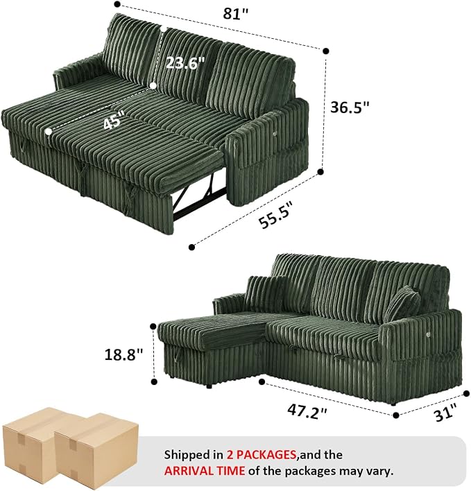 KCGKCG Sleeper Sofa Bed, 81” Pull Out Couch Bed - Image 3