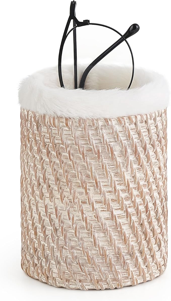 Mkono Glasses Holder for Nightstand Rattan Plush Lined Protective Glass Stand by Mkono