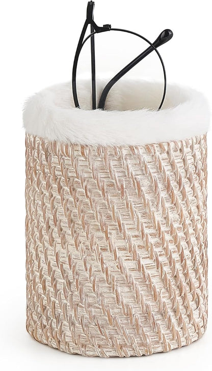Mkono Glasses Holder for Nightstand Rattan Plush Lined Protective Glass Stand by Mkono