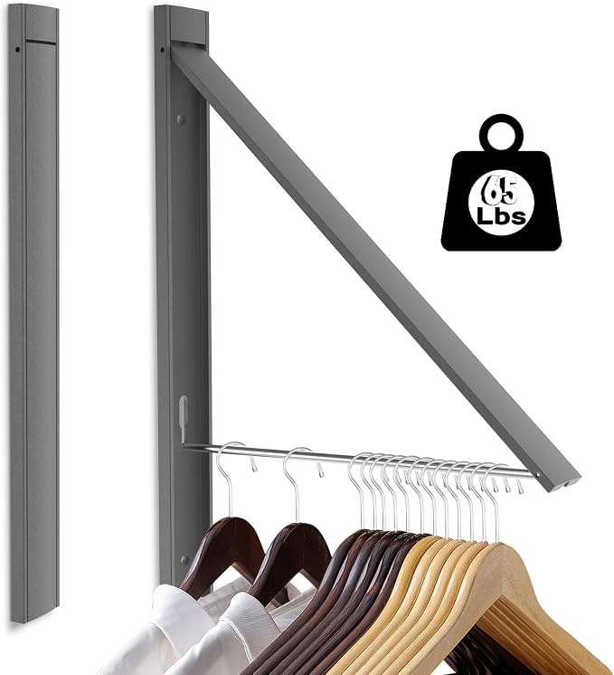 No Drill Wall Mounted Drying Rack 65 lb Aluminum, Fold away wall mount saves by SunEegral