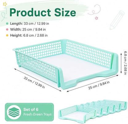 Set of 6 Teal Turn in Trays for Teachers Stackable Classroom Paper Letter Trays - Image 2