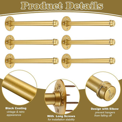 BTSKY 6 Pack Clothes Rack with Screws, 12 Inch Metal Industrial Pipe Clothes Bar - Image 9