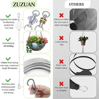 3Pcs Retractable Plant Hanger, Heavy Duty, Quick Auto Lock, Adjustable Hook - Image 3