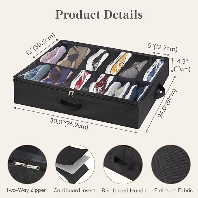 Lifewit Under Bed Shoe Storage Organizer 2 Pack, 4.3 Inches Profile Fabric - Image 5