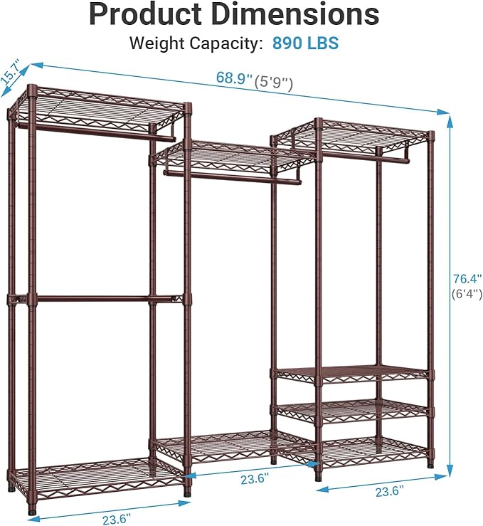 VIPEK V5 Portable Closet Wardrobe Heavy Duty Clothes Rack Metal Freestanding - Image 5