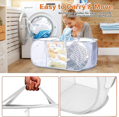 Durable Collapsible Foldable Mesh Pop Up Laundry Basket, 3 Compartments Easy to - Image 5