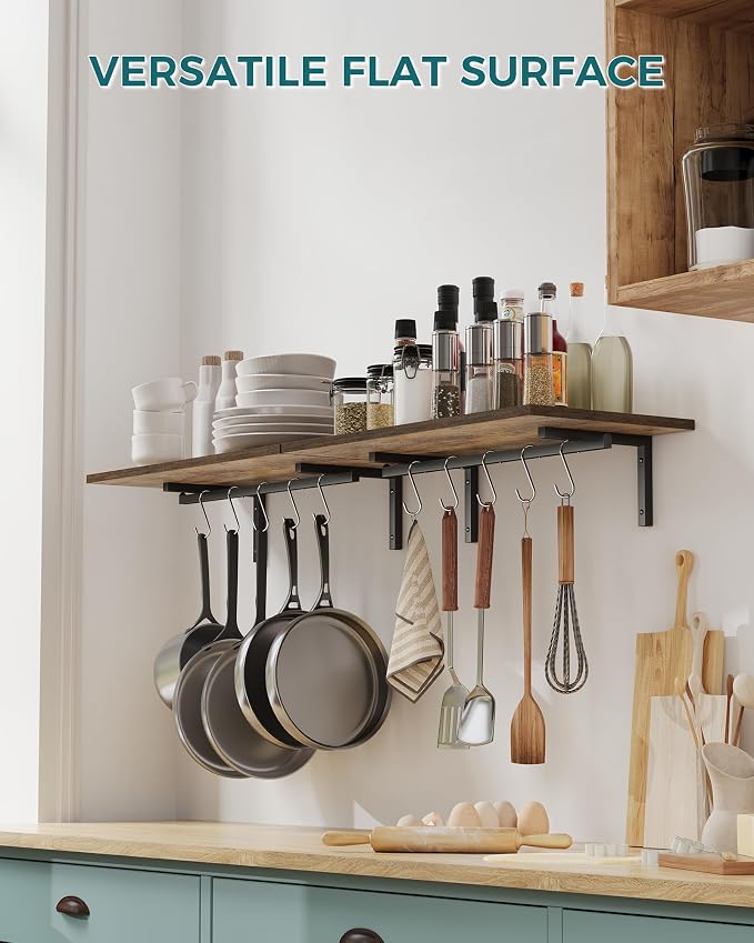 OROPY 2 Pack Wooden 23.6'' Pot Pan Hanging Rack Wall Mounted - Image 2
