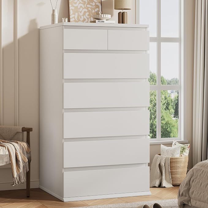 White Tall 7 Drawer Dresser for Bedroom, Modern Wood Closet Dressers & Chests by JOCOEVOL