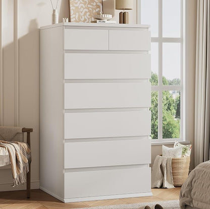 White Tall 7 Drawer Dresser for Bedroom, Modern Wood Closet Dressers & Chests by JOCOEVOL