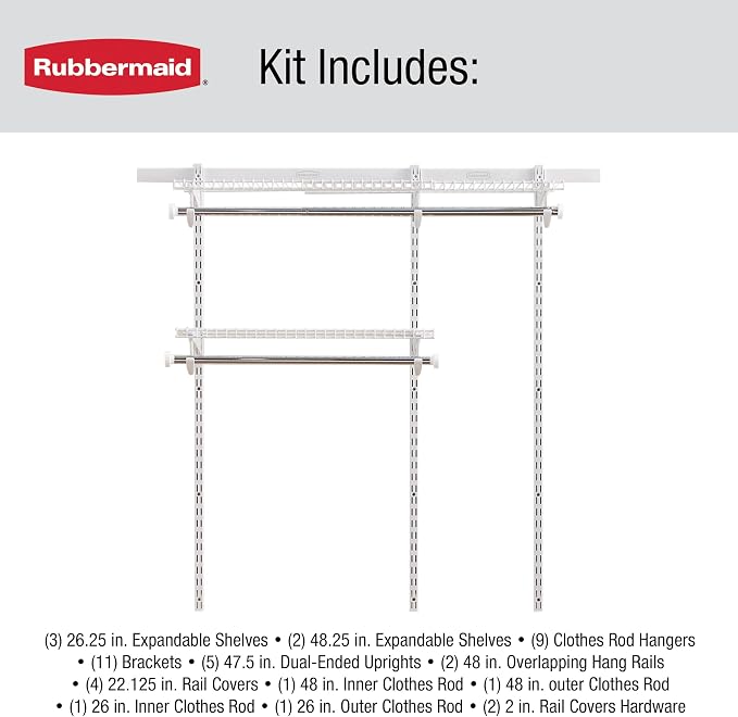 Rubbermaid Configurations Custom Closet Kit 3-6 Ft. Adjustable Metal Wire - Image 6